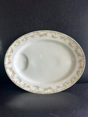 Haviland Limoges France Oval 13" Serving Platter Pink Roses & Green Garland #346